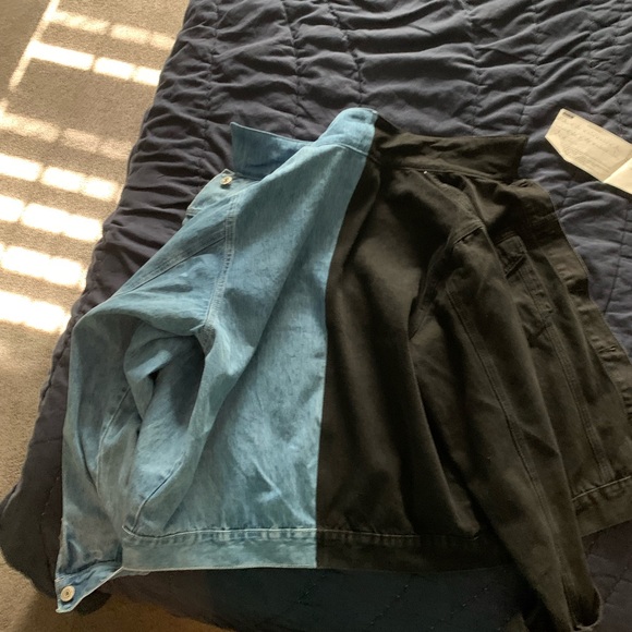 Guys Spliced Denim Trucker Jacket without Hoodie - Picture 2 of 2